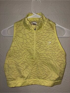 Gymshark Yellow Patterned Half-Zip Crop Top